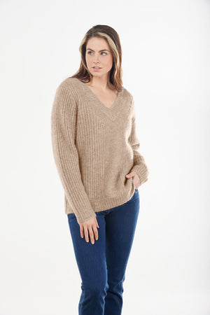 MOHAIR RIBBED VEE NECK PULLOVER only pink S available
