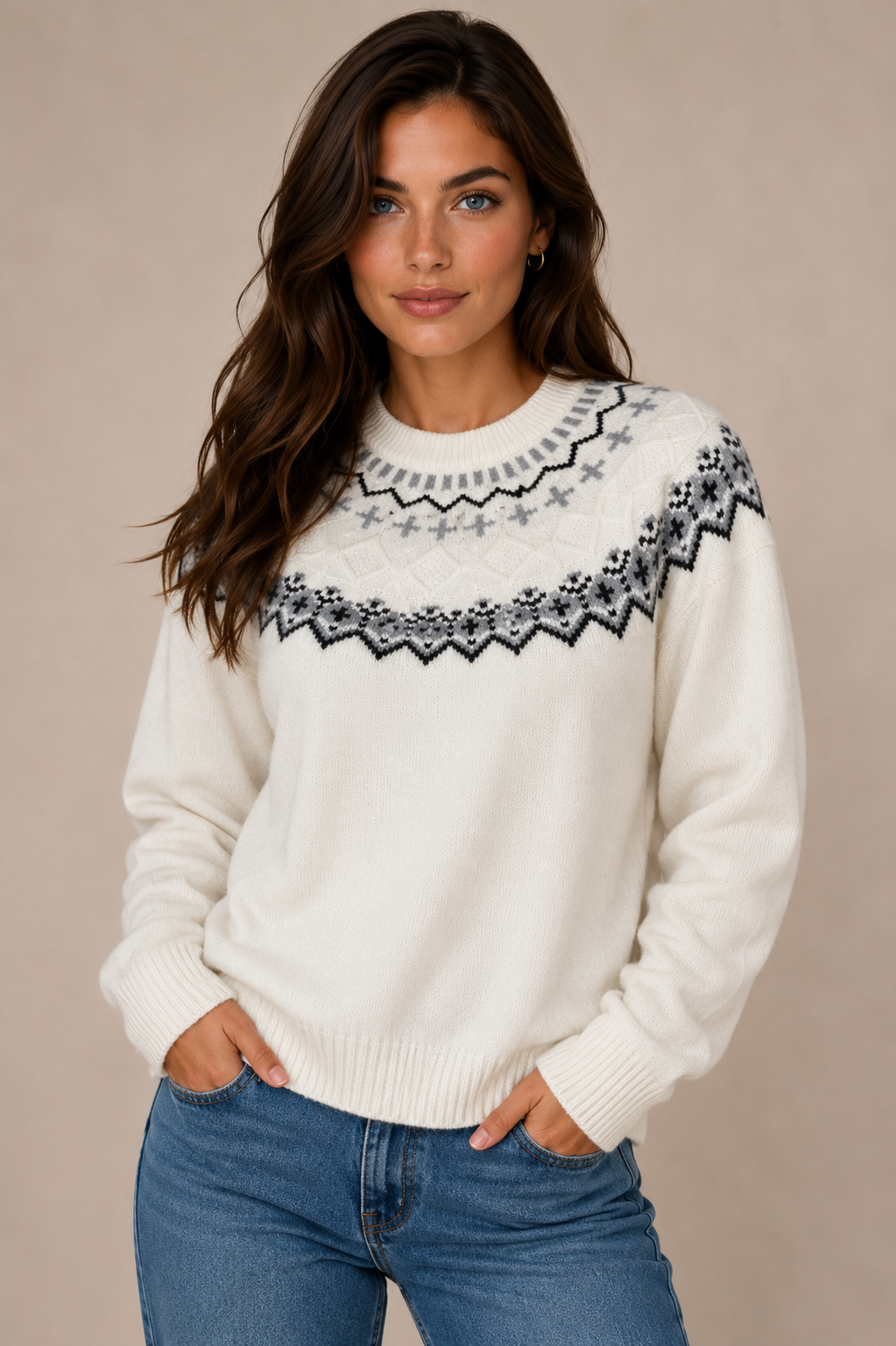 100% MERINO WOOL FAIR ISLE PATTERN SWEATER