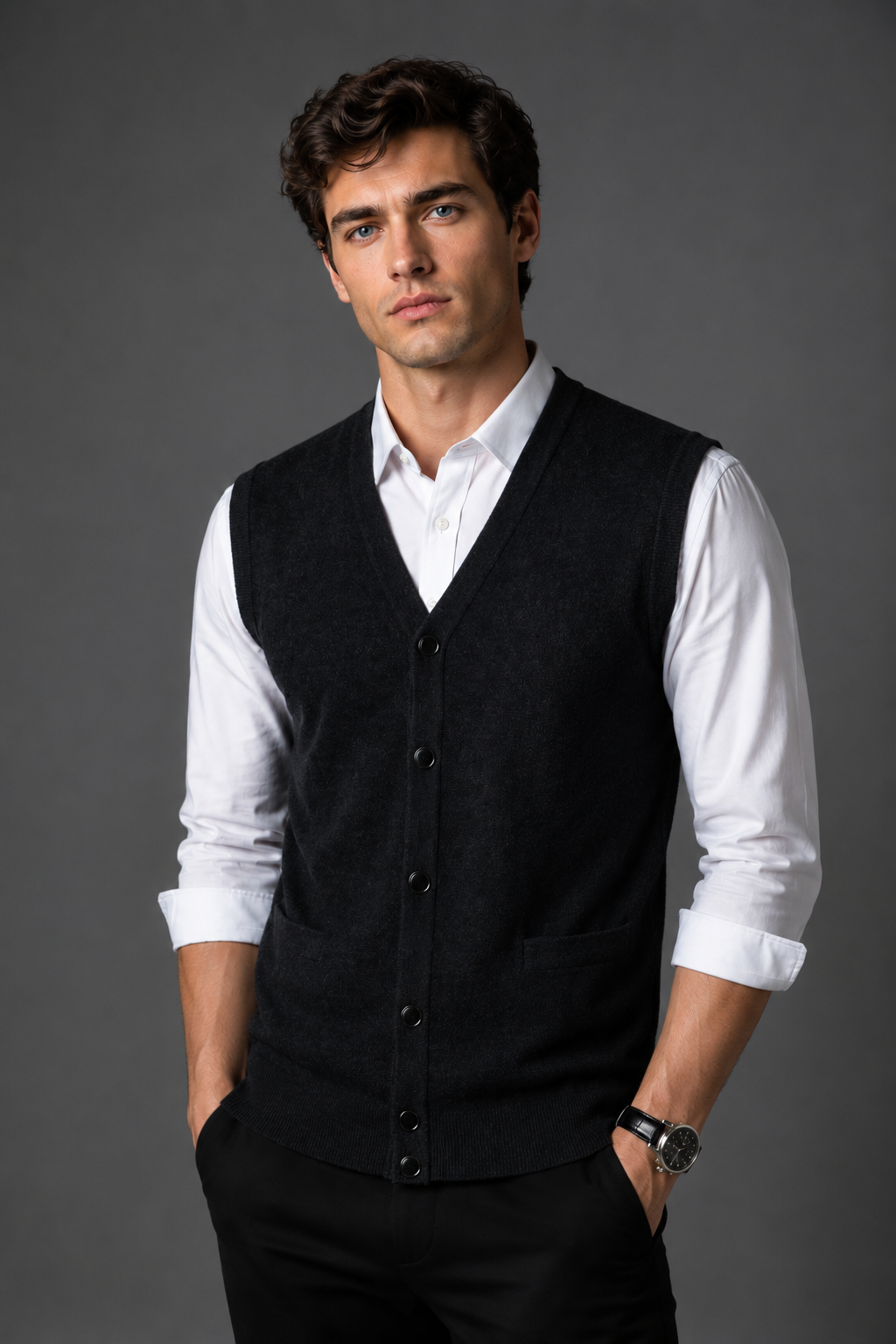 Pure wool Cardigan Vest With Pockets