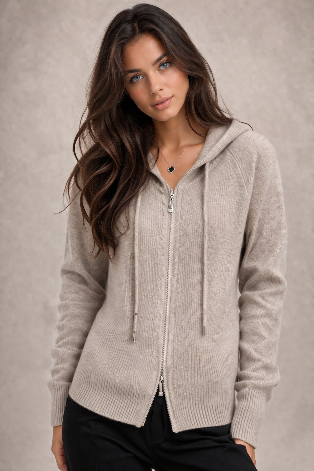 Pure cashmere two way Full zip hoodie No pockets