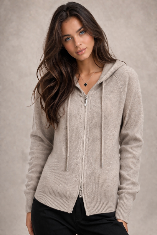 Pure cashmere two way Full zip hoodie No pockets