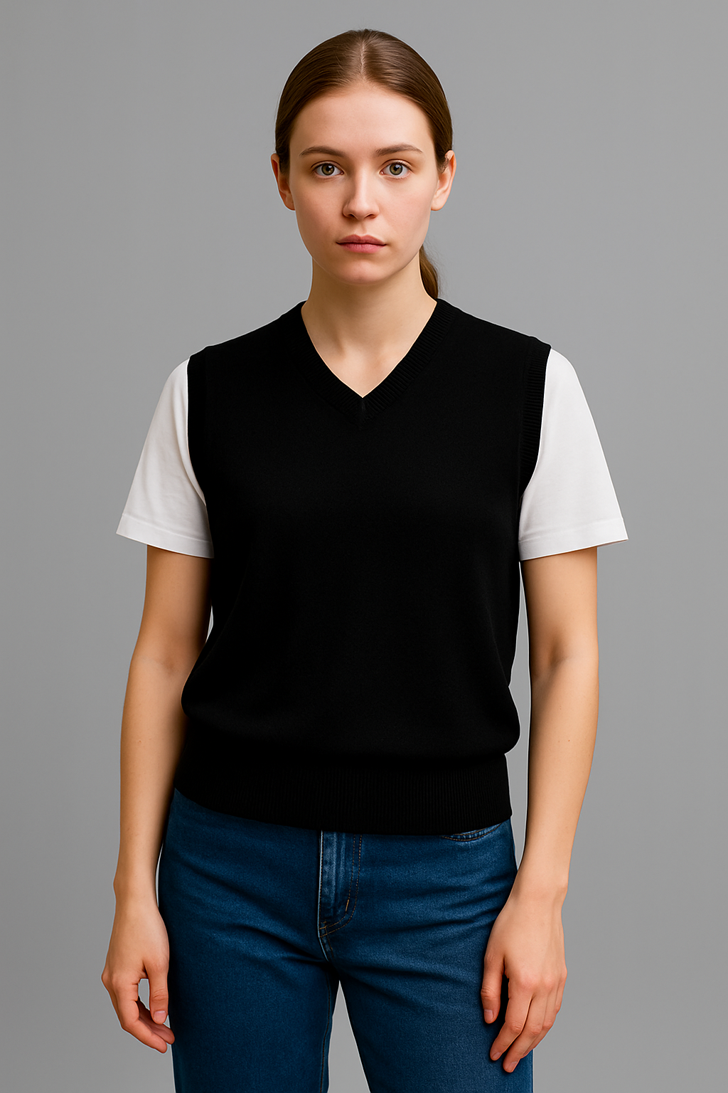Pure merino wool Vest V-Neck  Fine Gage Ansett