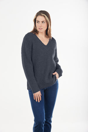 MOHAIR RIBBED VEE NECK PULLOVER only pink S available