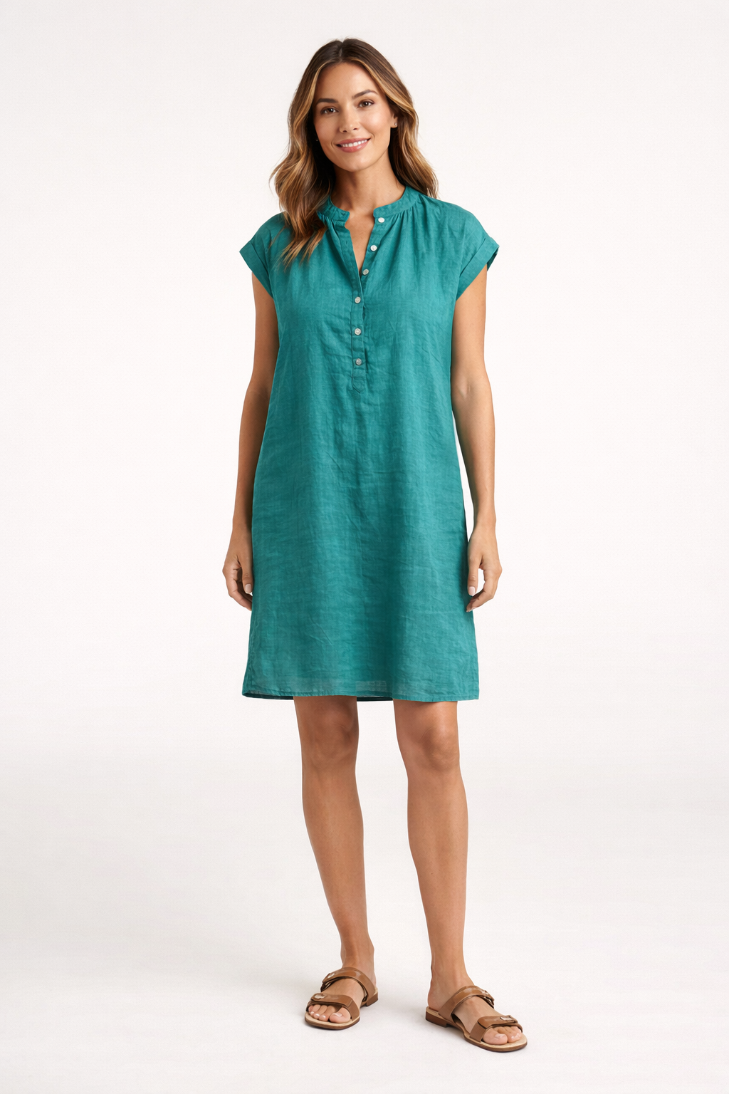 BELLA DAHL CAP SLEEVE HENLEY MINI DRESS