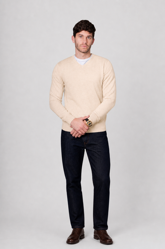 MERINO/ CASHMERE ESSENTIAL VEE NECK PULLOVER