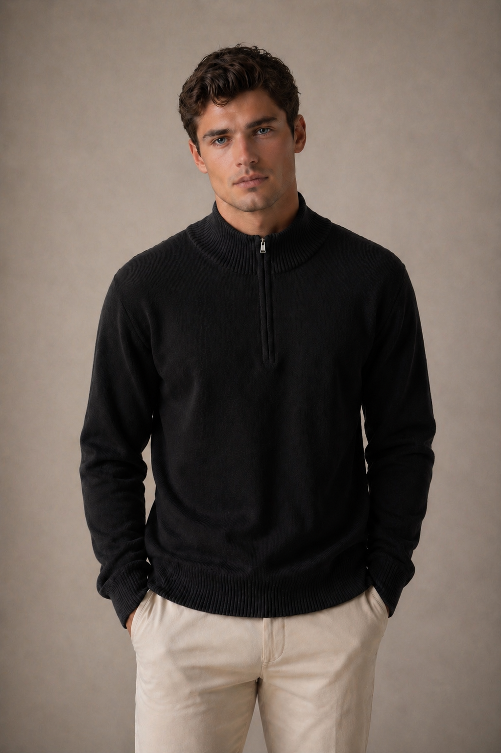 1/4 ZIP PULLOVER WITH RIB BASQUE