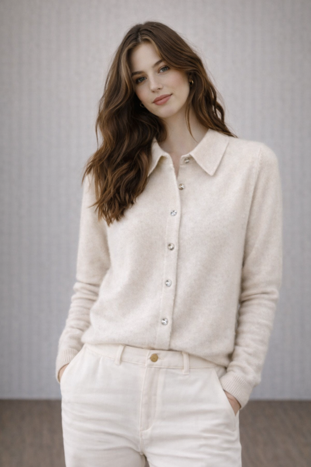 KNIT-ON AUSTRALIA Pure Merino Wool Collared Cardigan