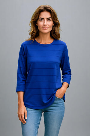BELLA CURVE HEM CREW NECK WITH LINES PURE WOOL