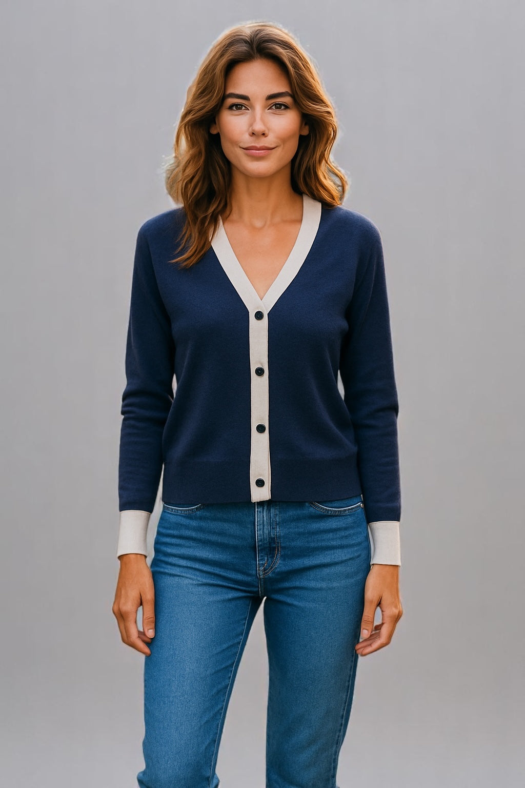CONTRAST SEAM CARDIGAN
