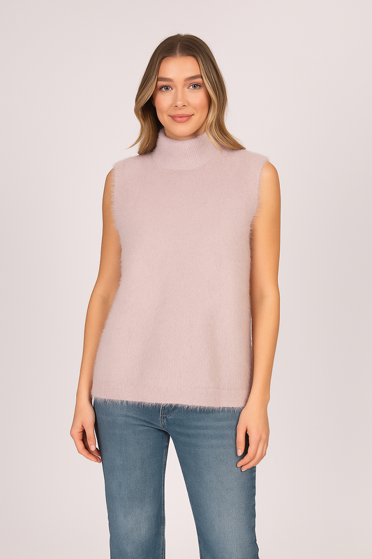 Mock Neck Fluffy Vest