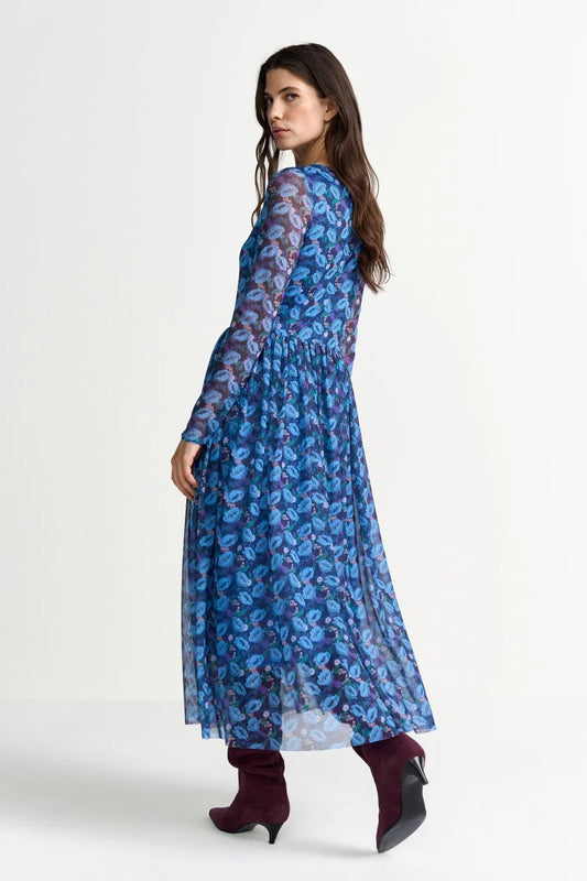 RICH & ROYAL LONG MESH DRESS WITH PRINT
