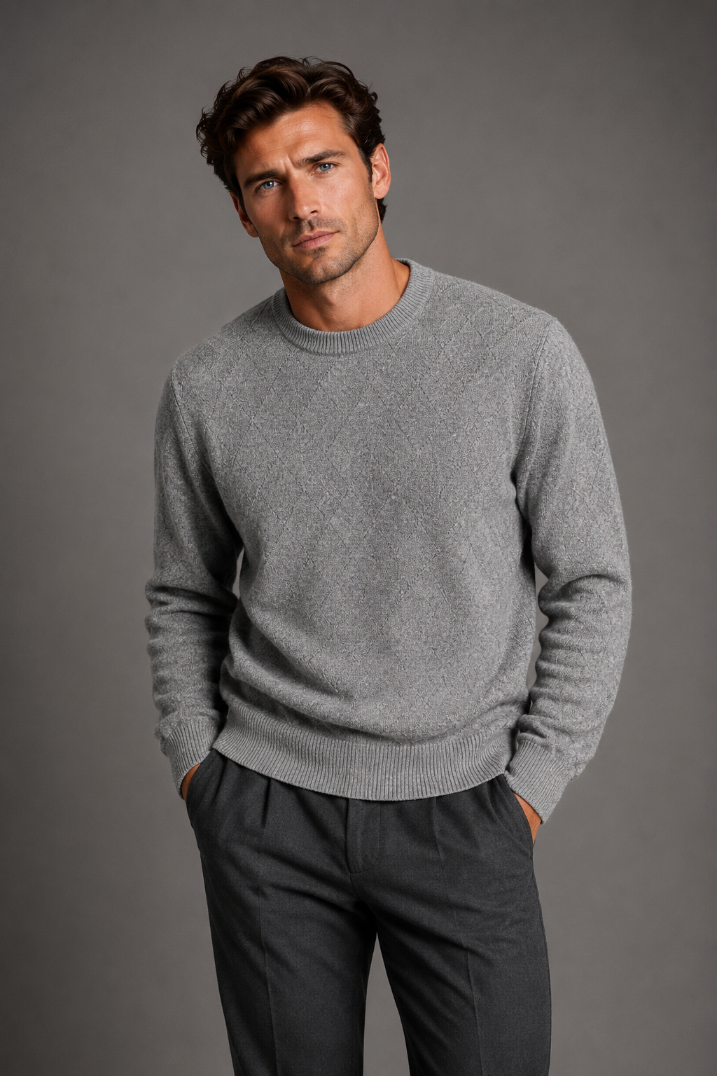 ANSETT GOLD DIAMOND CASHMERE MERINO CREW-NECK PULLOVER