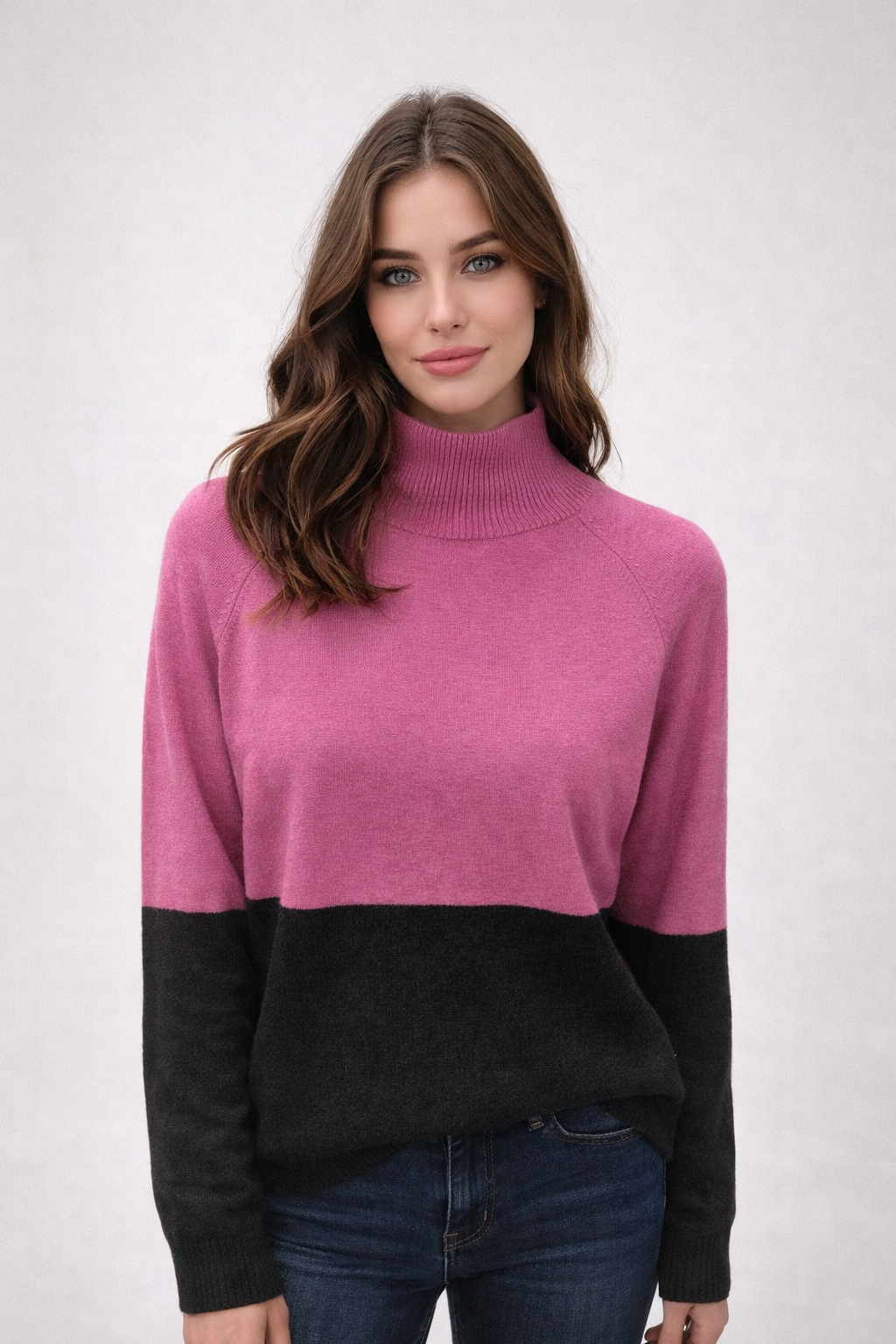 Bridge & Lord Merino/Cashmere Two Tone Mock Neck Pullover