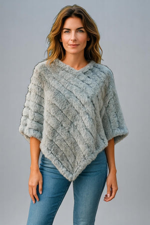 Angora Fur Knitted Natural Fur Poncho