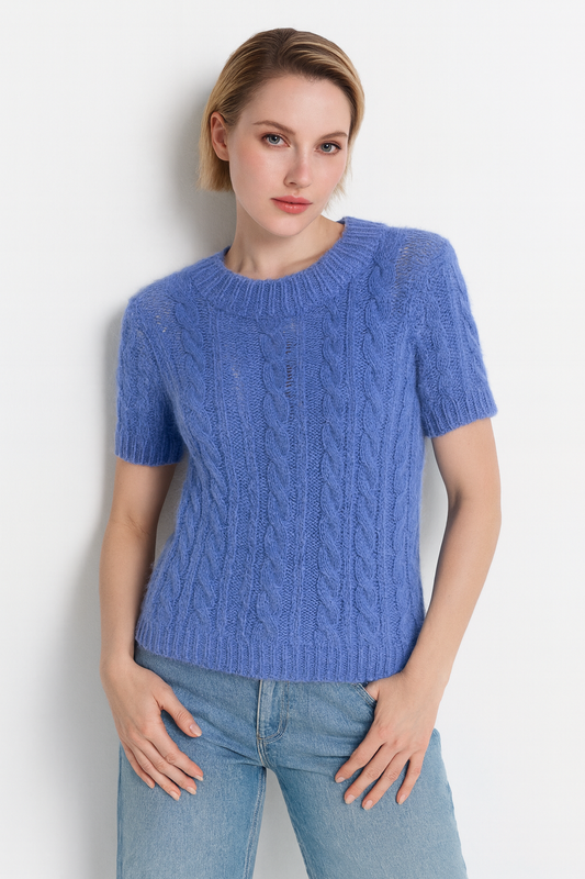 RICH & ROYAL BLUE KNITTED T-SHIRT MADE IN ITALY