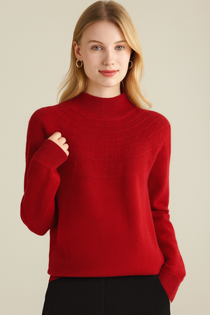 Pure Wool Mock Neck Half Pattern Knit on Australia
