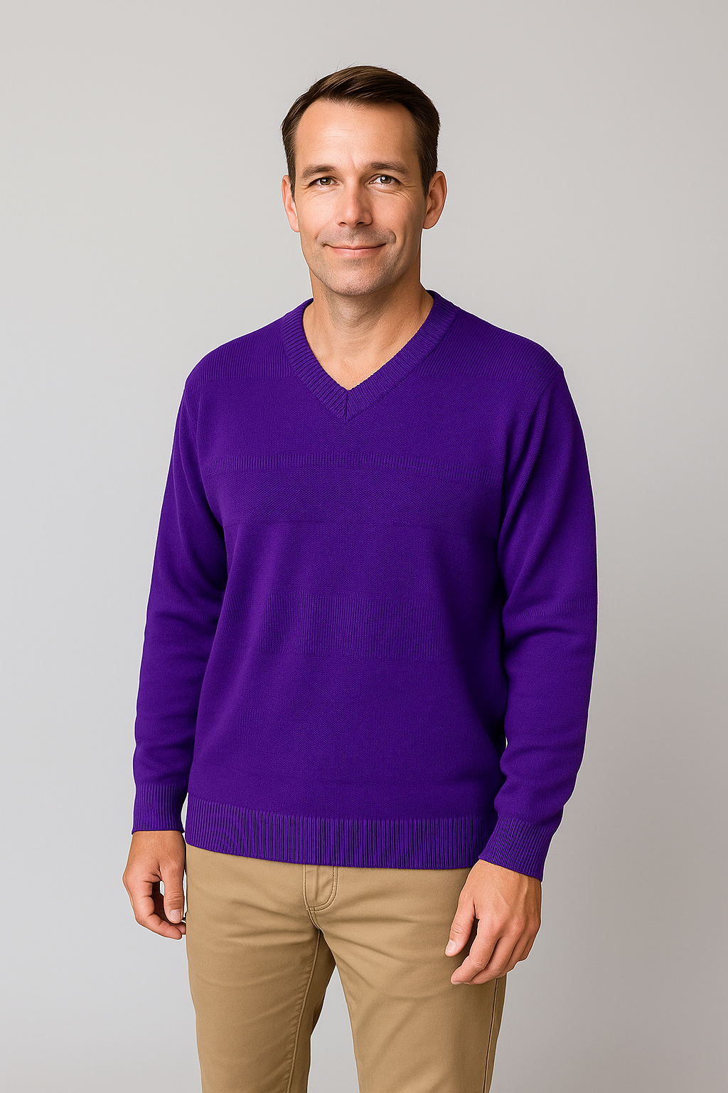 SELF STRIPE CONTRAST V- NECK