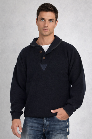 ANSETT Pure Wool Collared Jumper with Acorn Buttons Shawl Collar