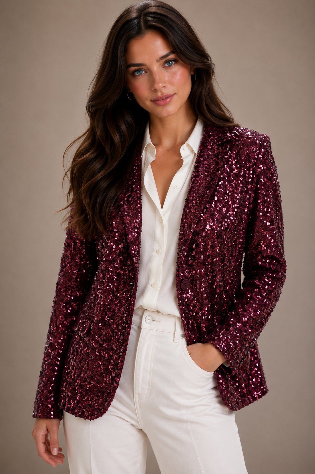 Miss Goodlife Bordeaux Sequin Blazer Burgundy