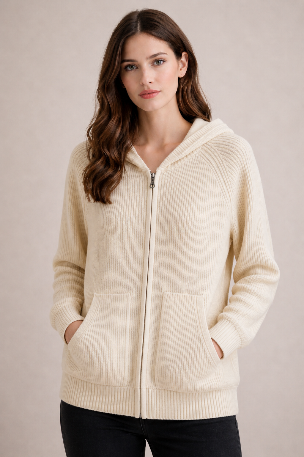 Pure cashmere Full zip hoodie with pockets