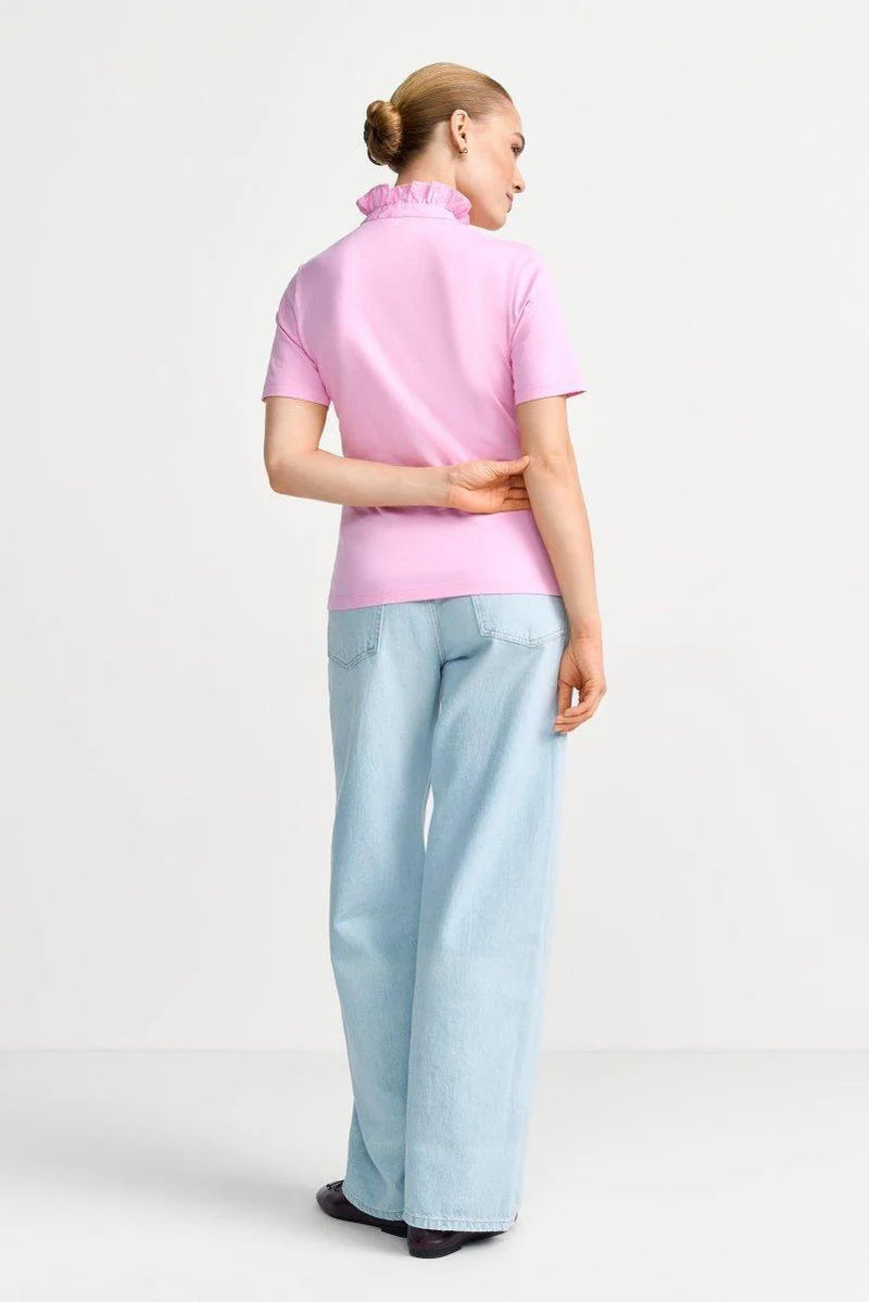 RICH & ROYAL COLLAR T-SHIRT WITH BUTTONS AND RUFFLED COLLAR