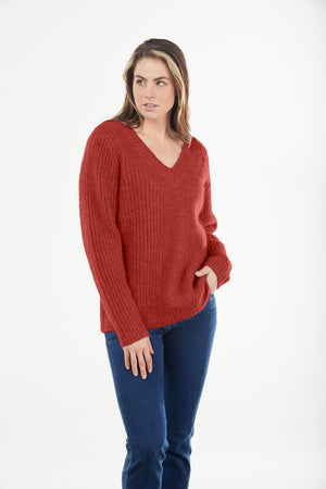 MOHAIR RIBBED VEE NECK PULLOVER only pink S available