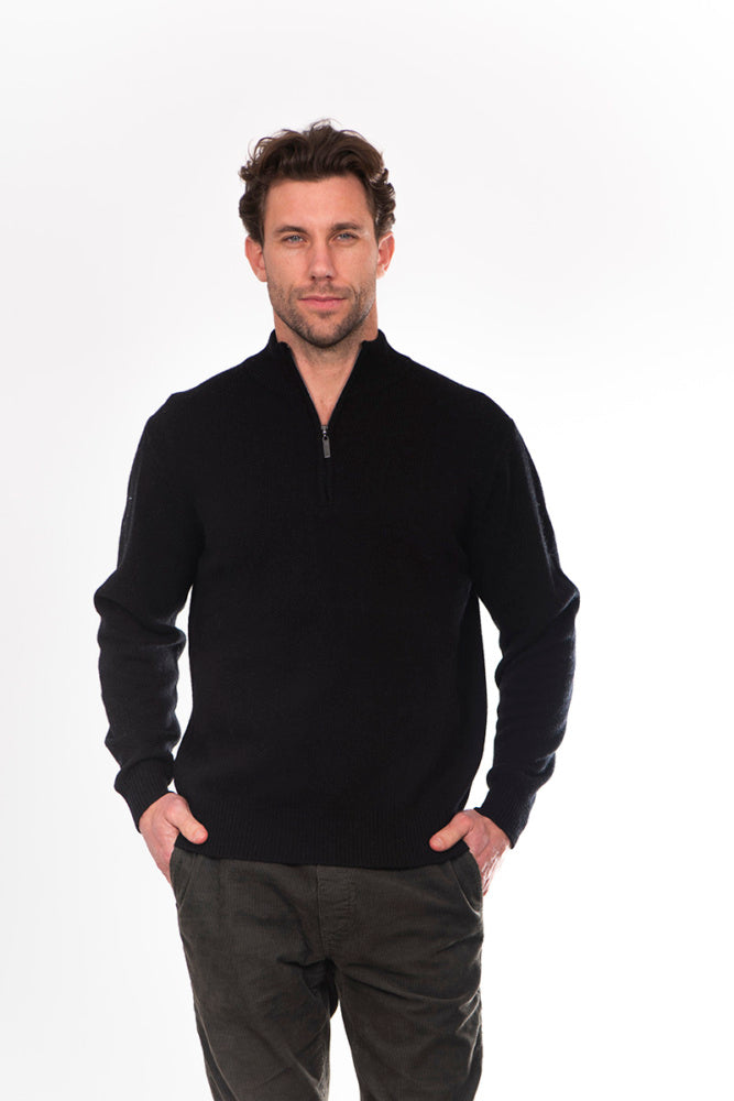 ANSETT Gold Cashmere merino Slim Fitted High Neck Half Zip