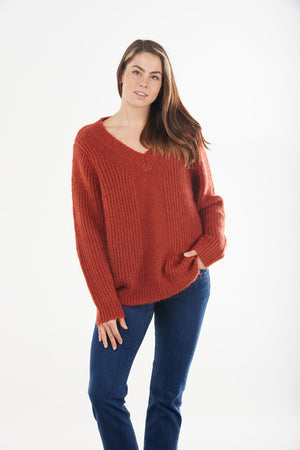 MOHAIR RIBBED VEE NECK PULLOVER only pink S available
