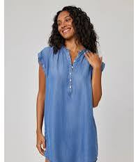 BELLA DAHL CAP SLEEVE HENLEY MINI DRESS