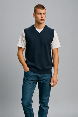 Fields Classics Pure Merino Wool Sleeveless Vest – Rib Basque Design