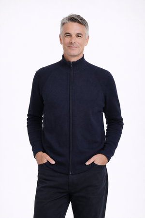 MTF MEN LONG SLEEVE WITH 2 WAY ZIP POINTELLE CARDIGAN