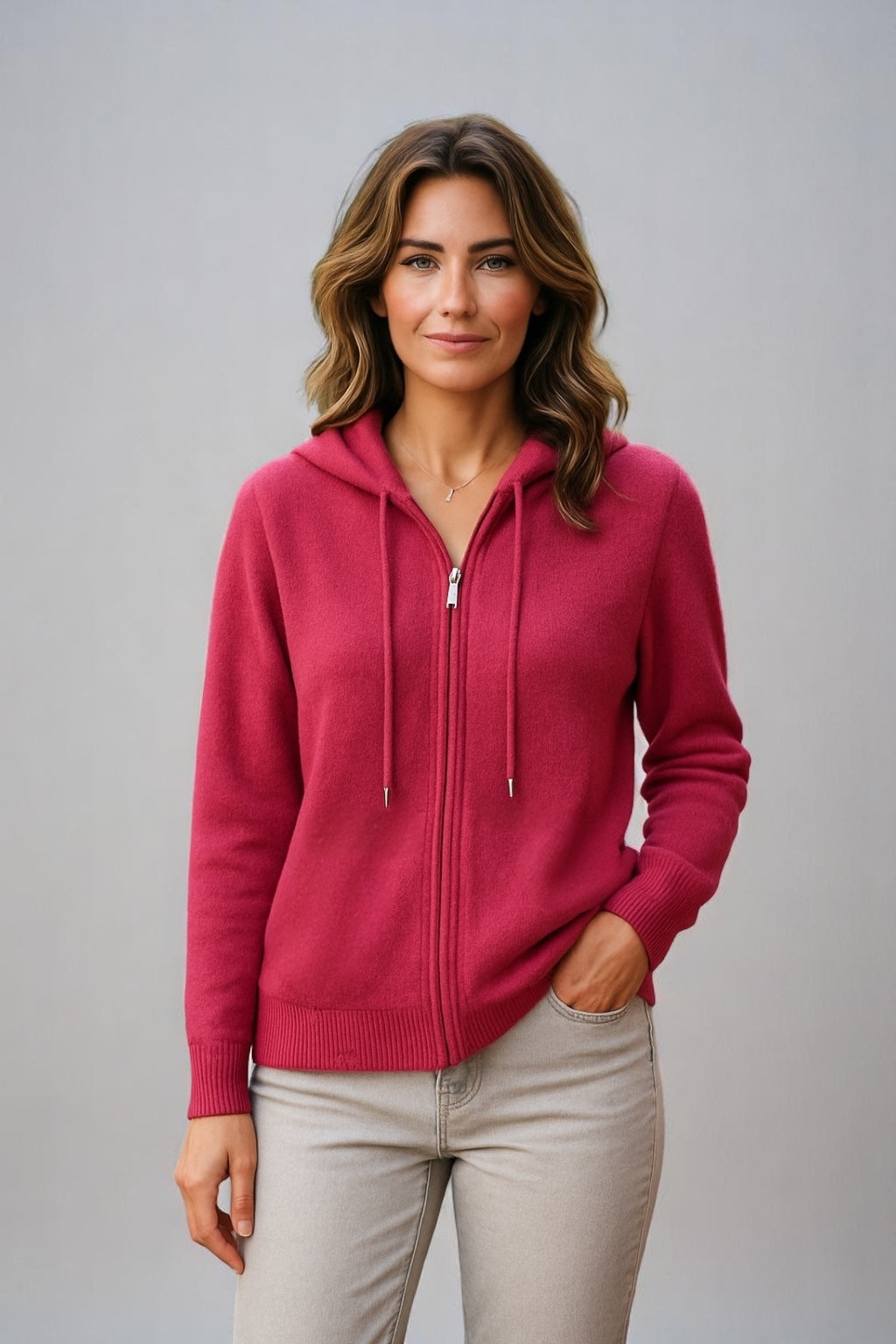 Pure cashmere two way Full zip hoodie No pockets