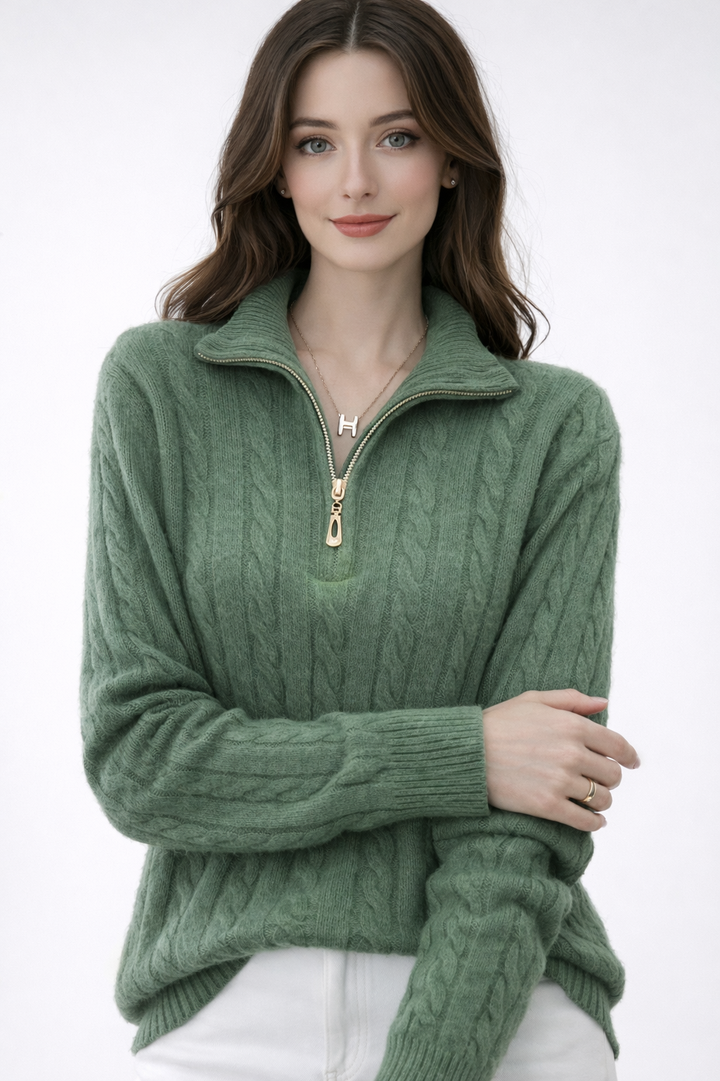 Pure Merino Wool Half Zip Cable Pullover