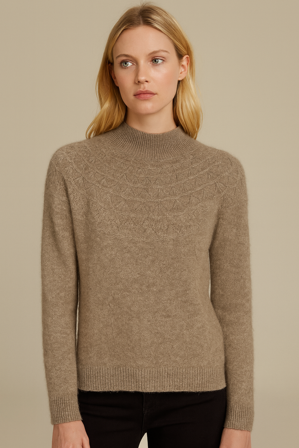 Pure Wool Mock Neck Half Pattern Knit on Australia
