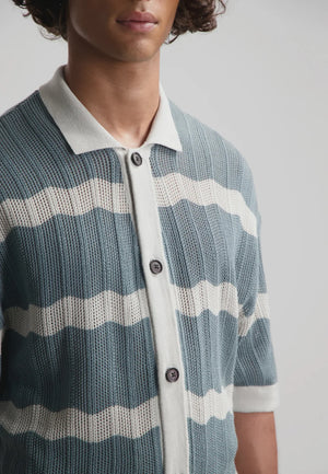 DSTREZZED TADEO SHORTSLEEVE STRIPE SHIRT IN STORMY SEA