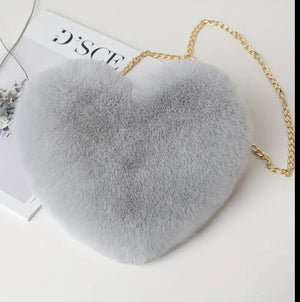 Furry Love Heart Handbags Cute