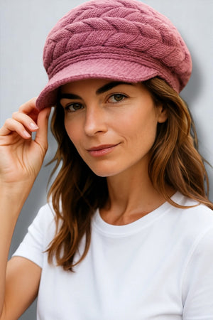 Ribbed Knit Beret Hat with Thermal Lining