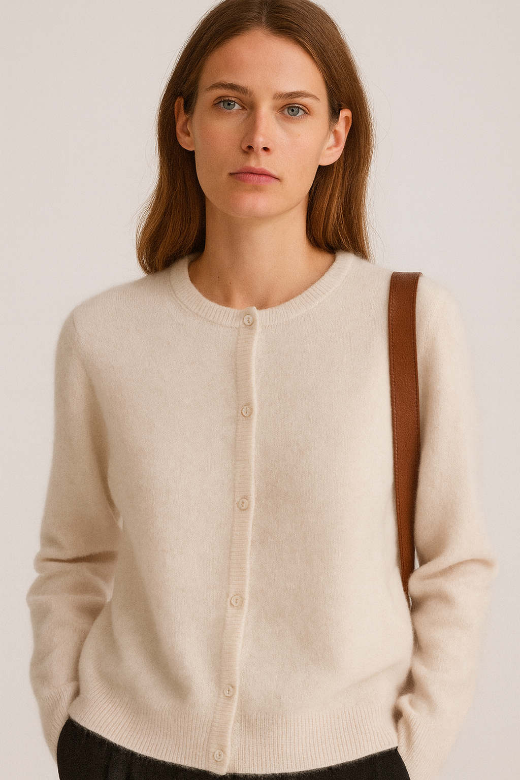 PURE CASHMERE CREW CARDIGAN