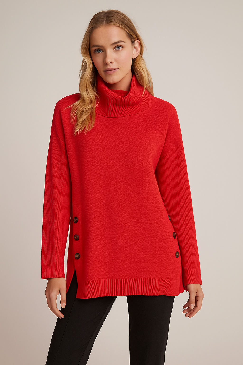 Fields Knitwear Tunic with Side Splits & wide Roll Neck