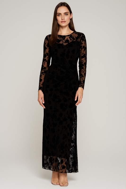 RICH & ROYAL MAXI MESH DRESS FLORAL