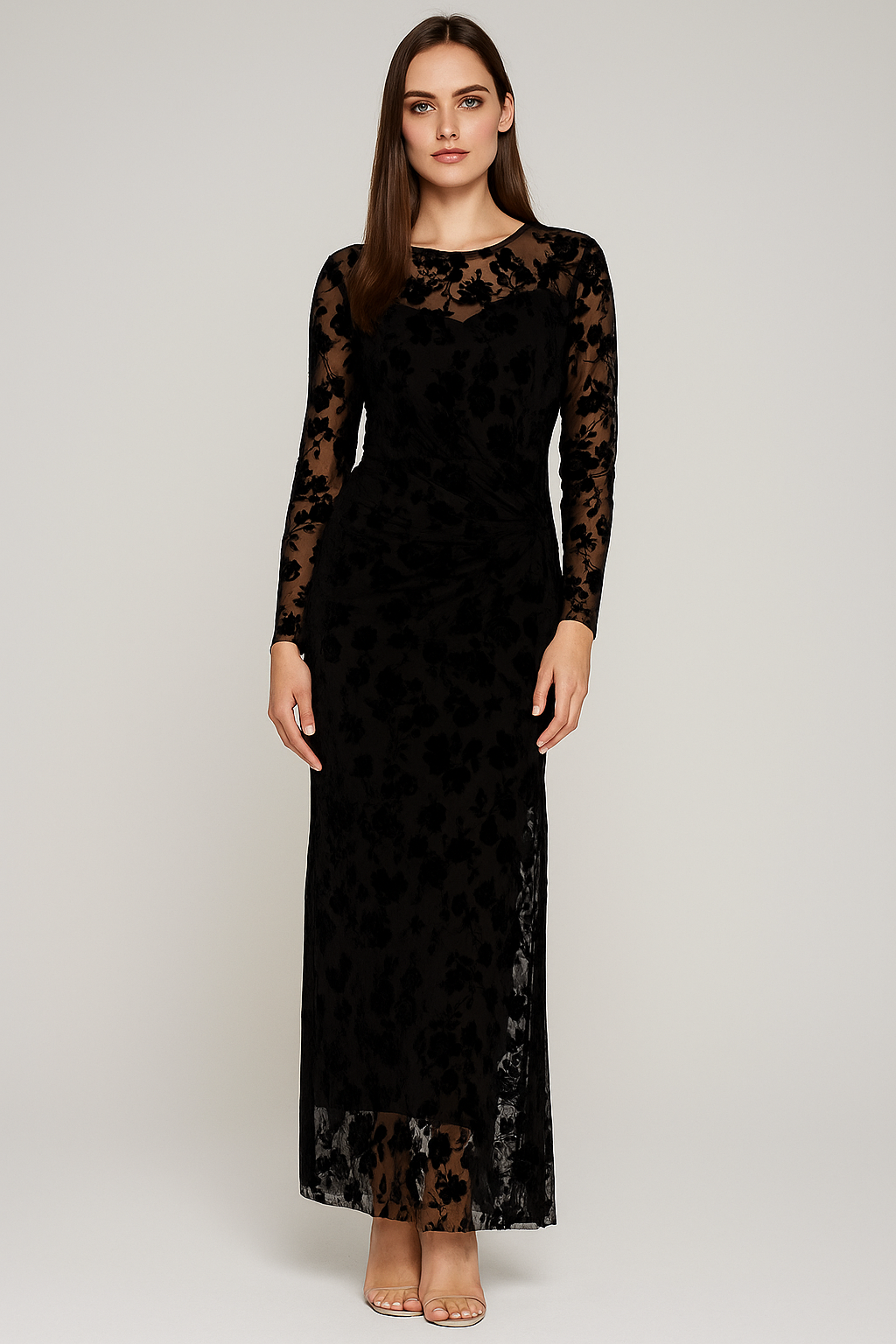 RICH & ROYAL MAXI MESH DRESS FLORAL