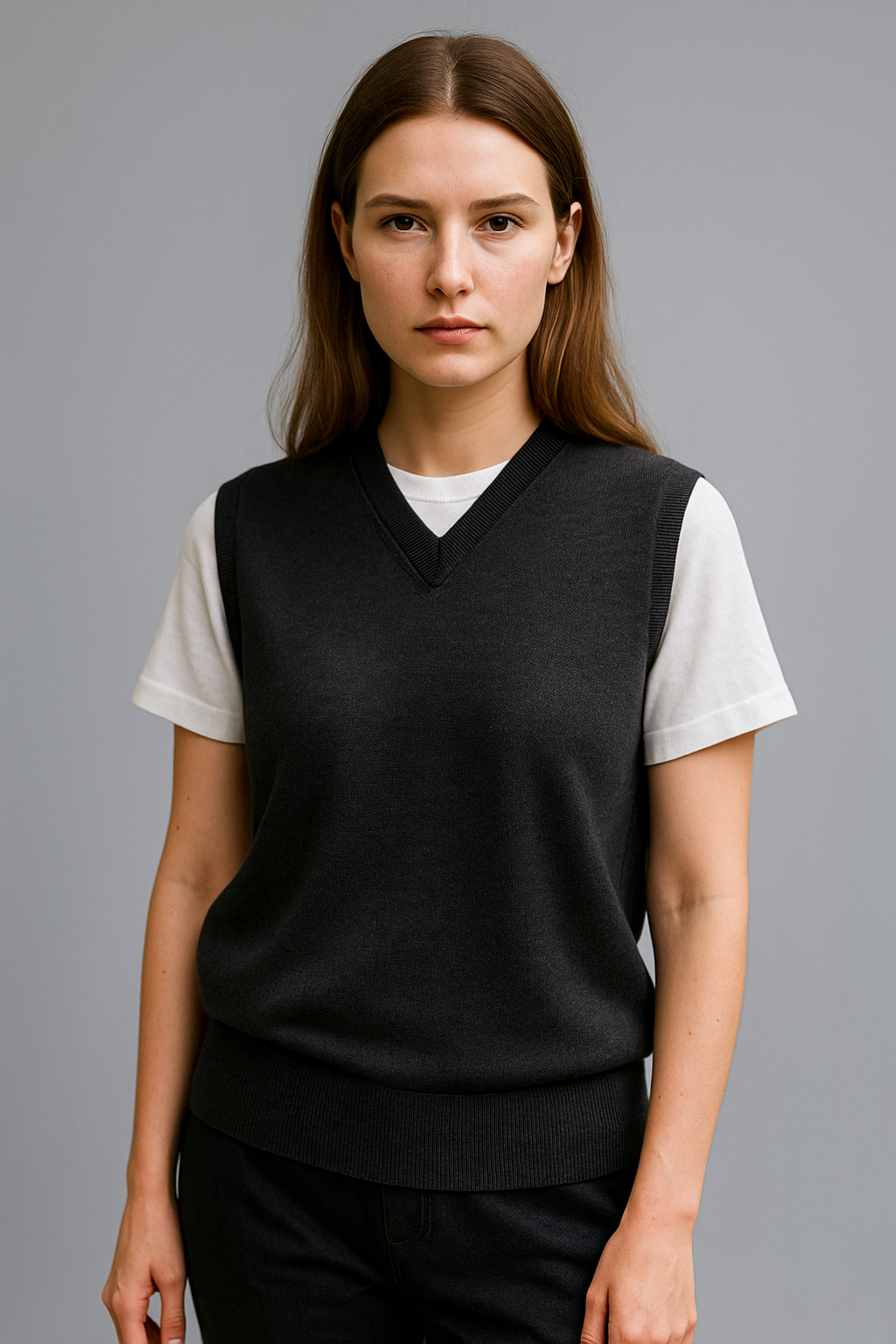Pure merino wool Vest V-Neck  Fine Gage