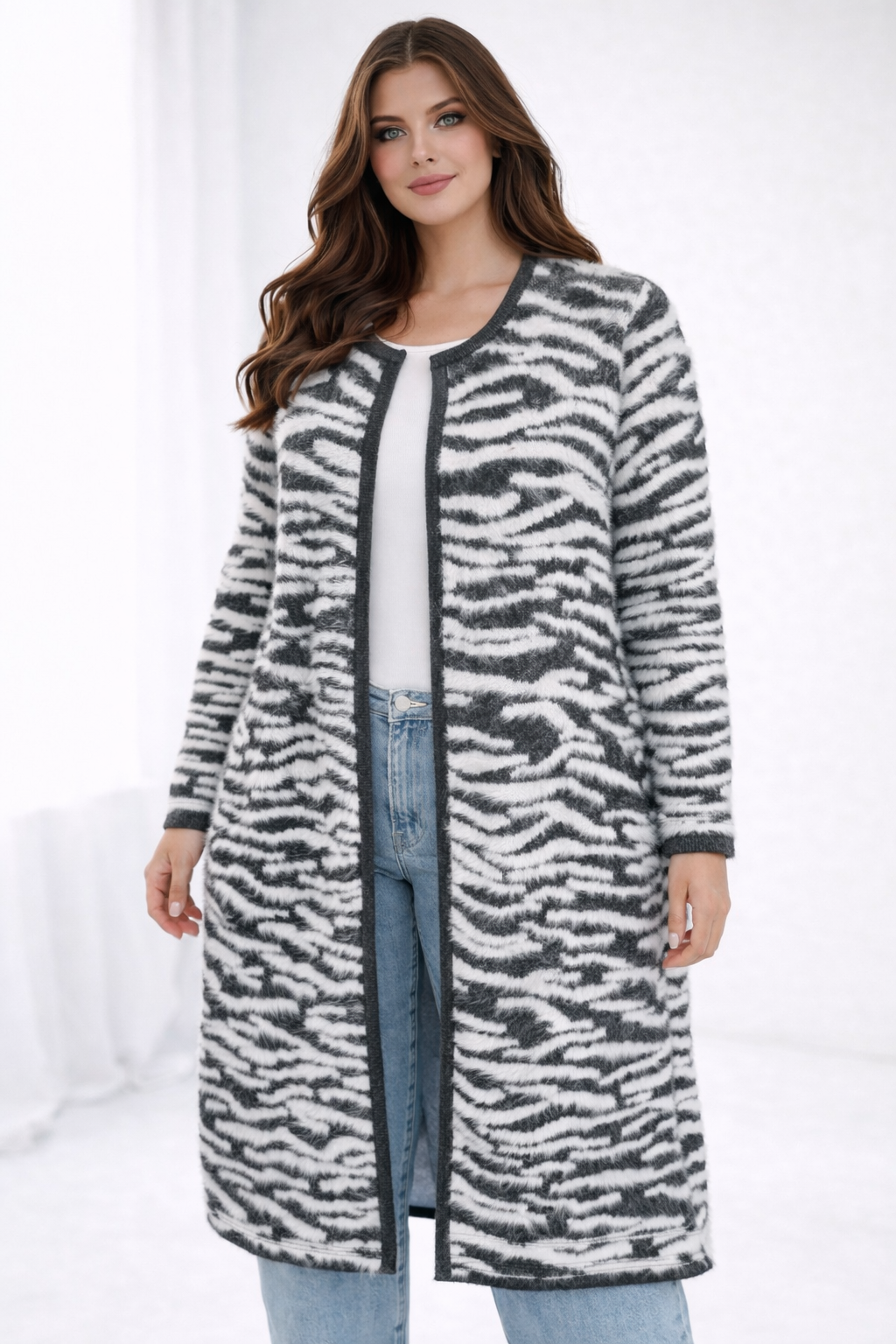 FIELDS ZEVRA PATTERN LONG CARDIGAN WITH POCKETS
