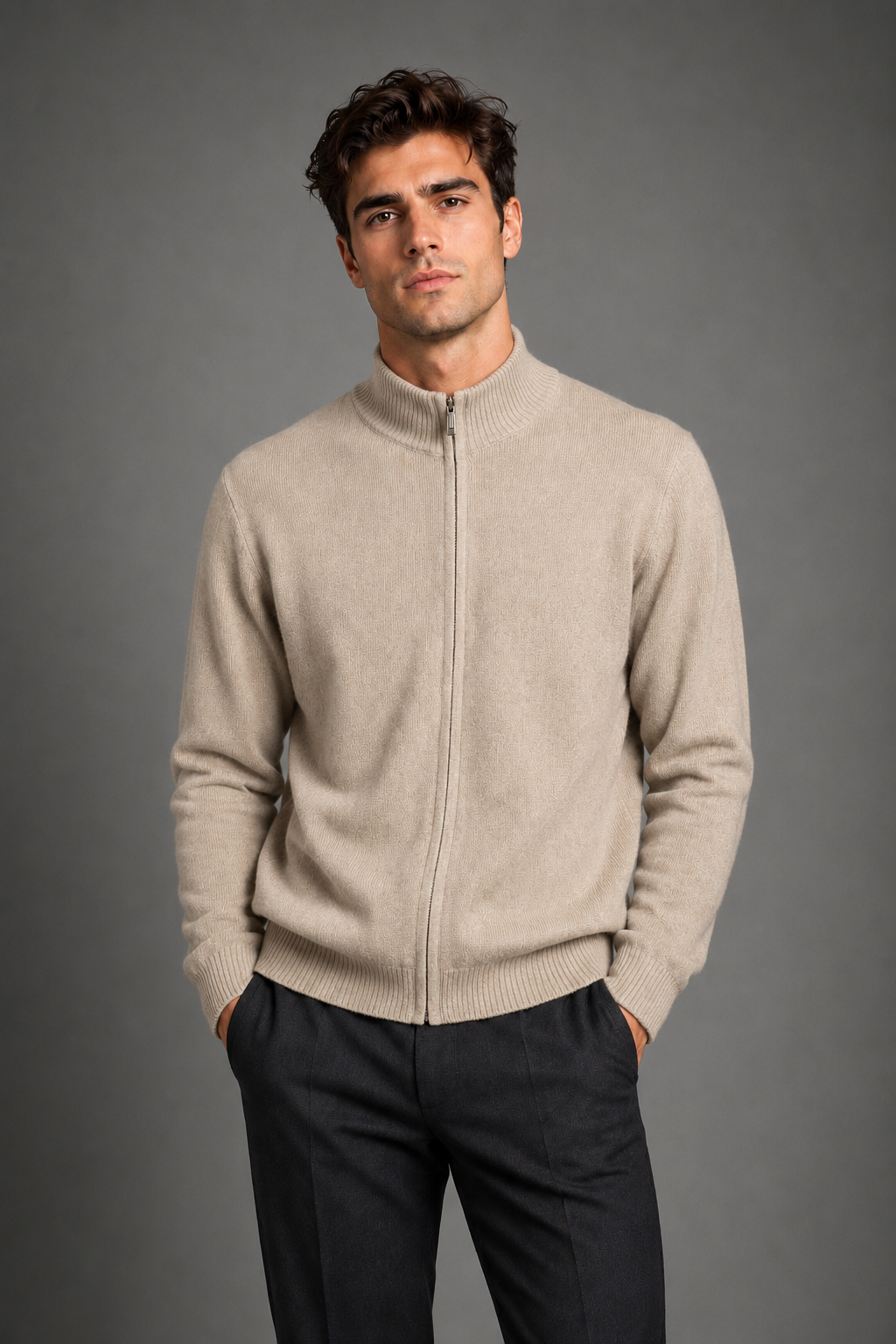 100% CASHMERE FULL ZIP CARDIGAN