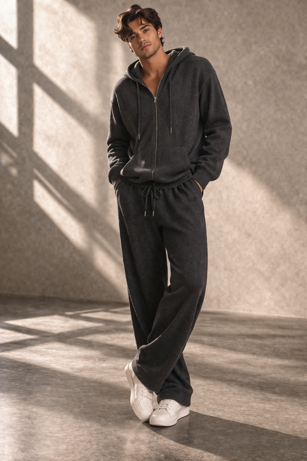 PURE CASHMERE HOODIE & PANTS SET WIDE LEG