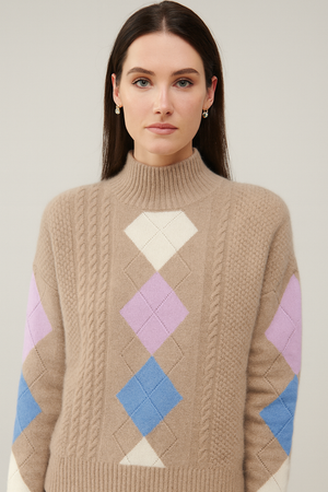 Pure Wool Mock Neck Argyle