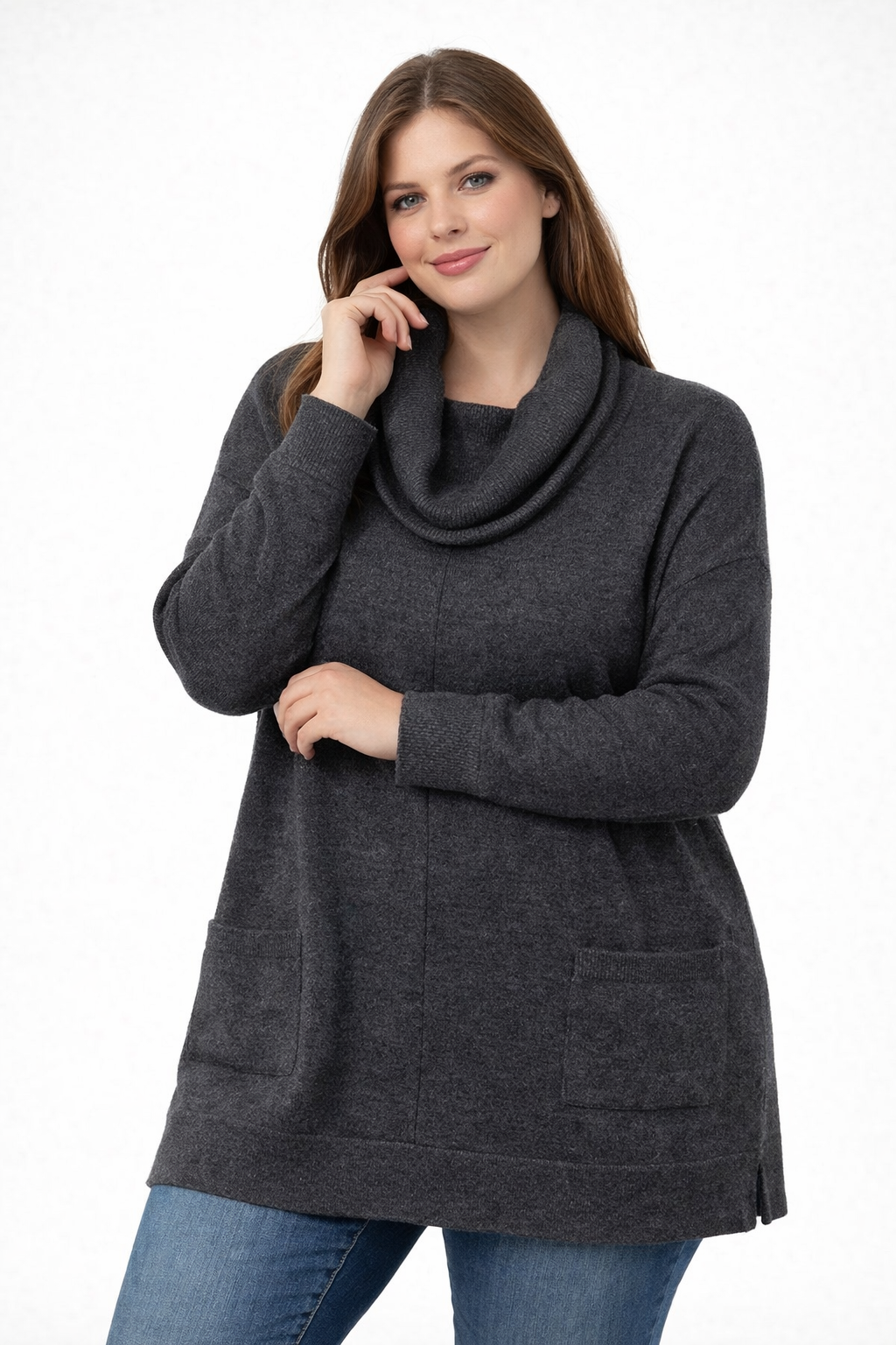 Fields Women Plus Size Roll neck Pullover With Pockets and line in the middle