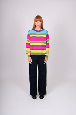 Multi Stripe Pullover with Fashion Sleeves Bridge & Lord Cashmere / Merino