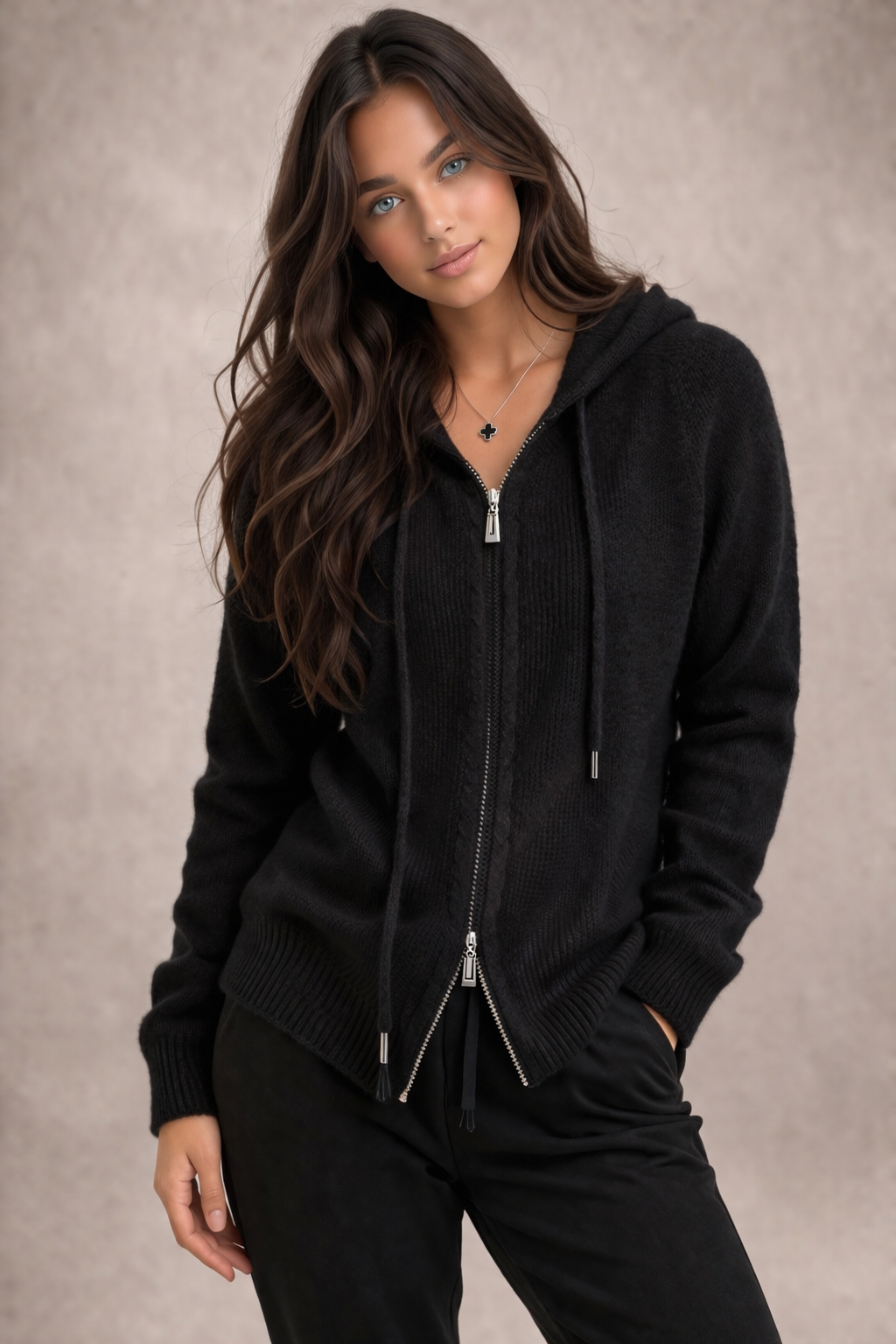 Pure cashmere two way Full zip hoodie No pockets