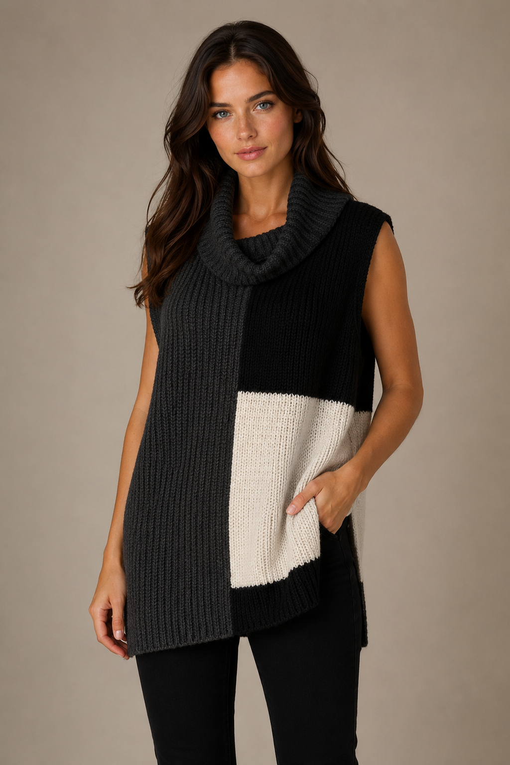 Sovrano vest roll neck charcoal white and black